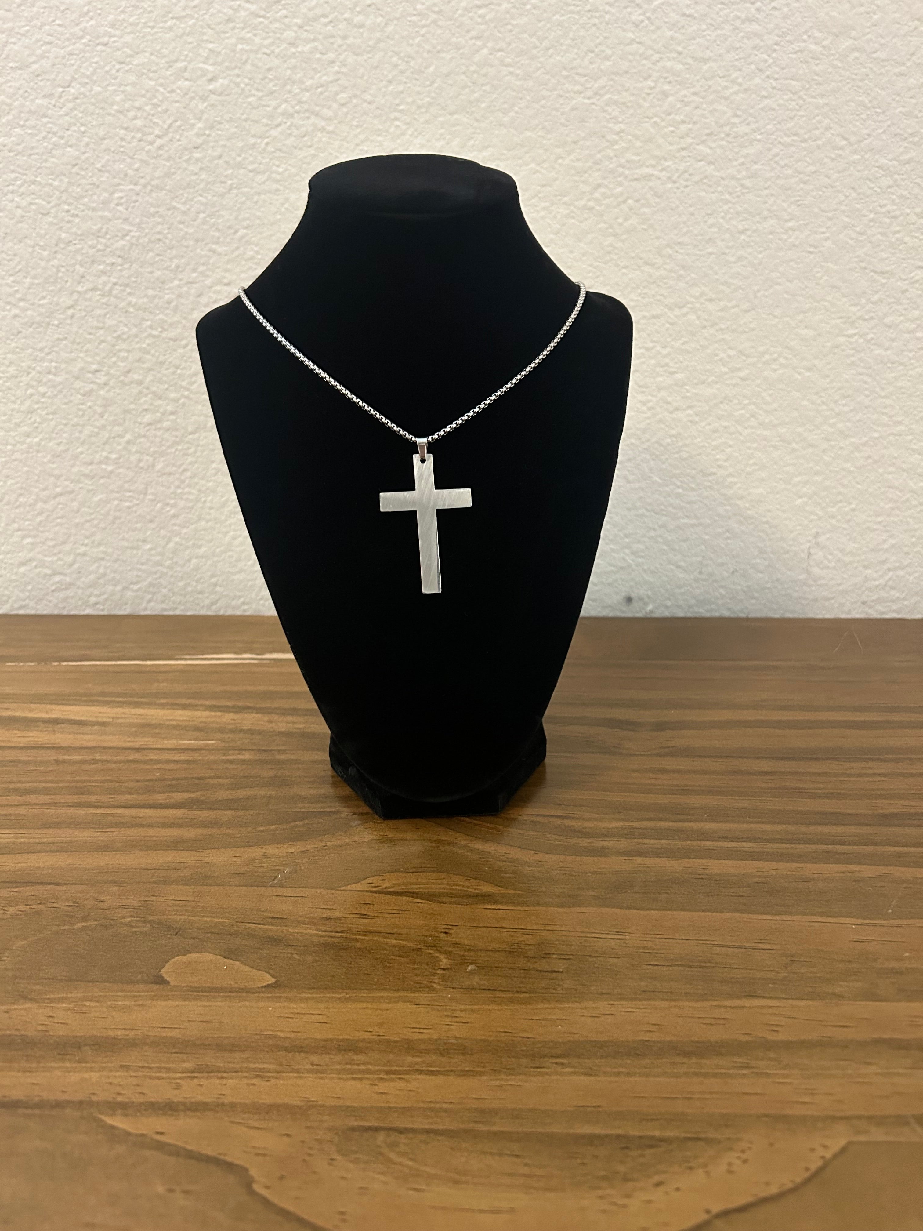 23 inch Silver Bible Verse Cross Necklace