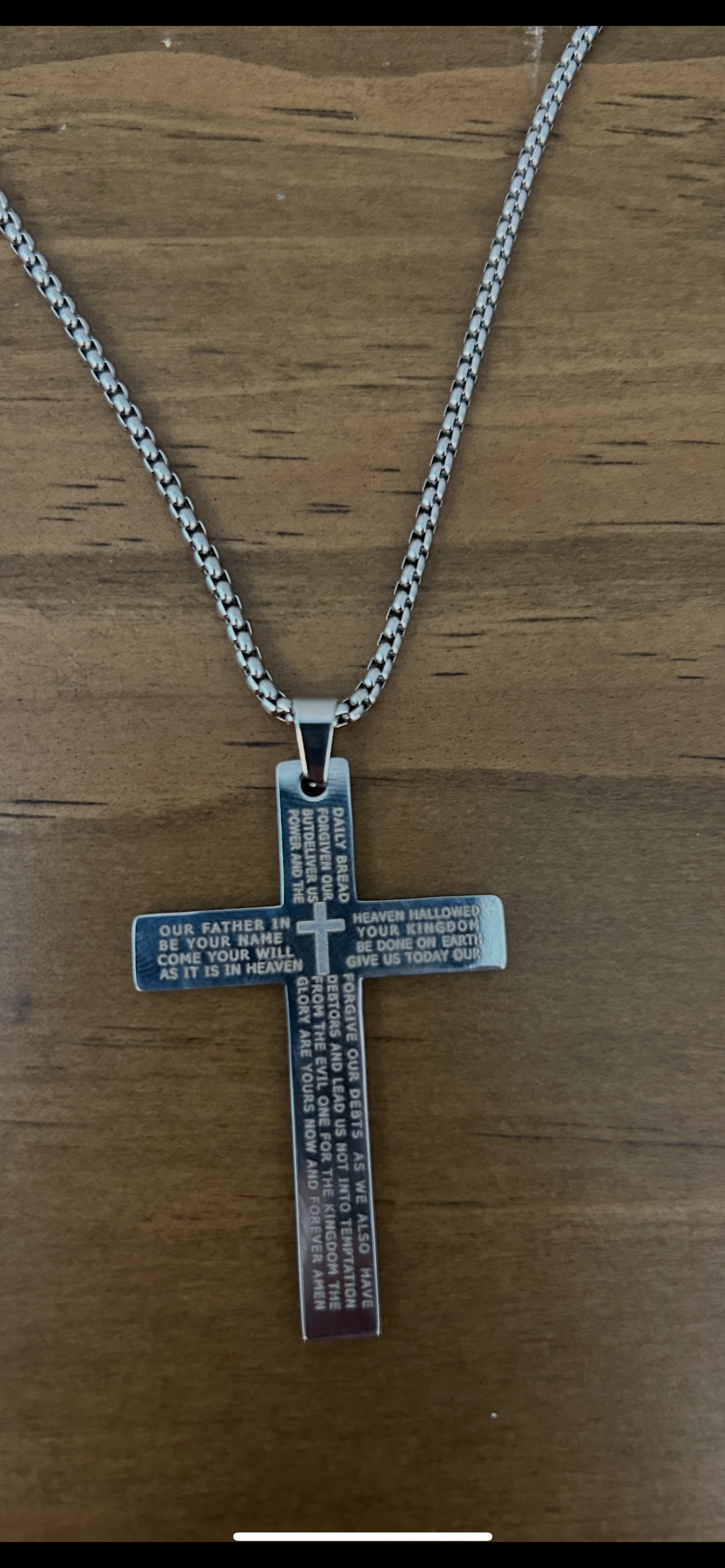 23 inch Silver Bible Verse Cross Necklace