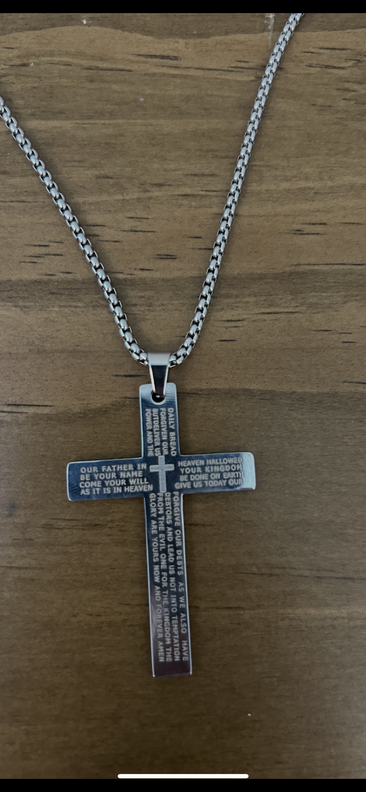 23 inch Silver Bible Verse Cross Necklace