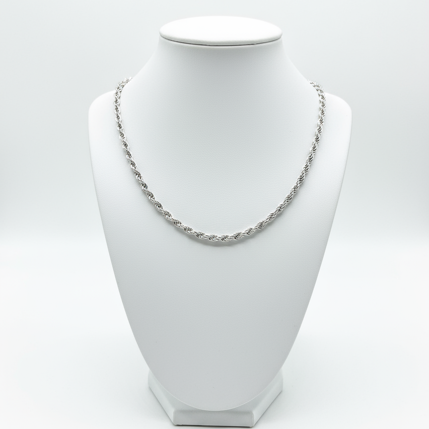 Silver Rope Chain Necklace - Realistic Detail