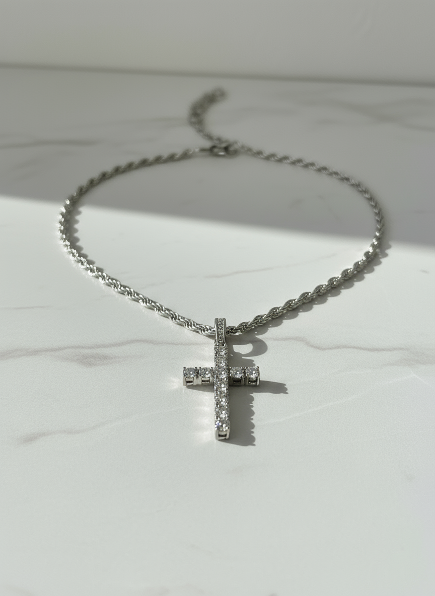 Stainless Steel Diamond Cross Necklace